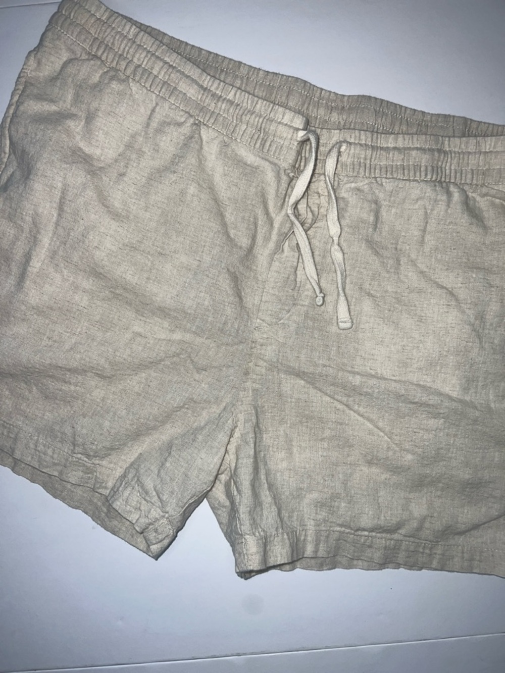 H&M Neutral Beige Linen-Blend Elastic Waist Shorts size XL - Picture 3 of 9
